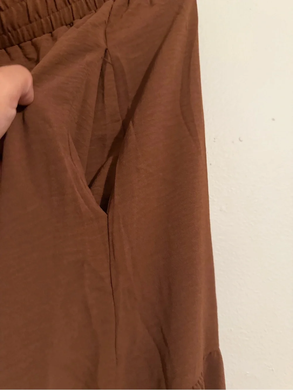 Brown women skirt Tiered with Sheer Hem